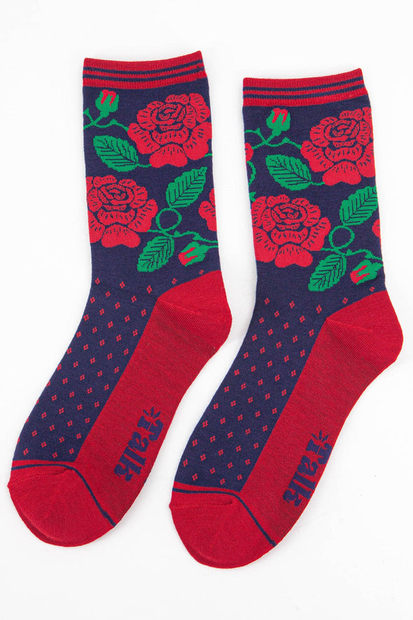 Women's English Rose Floral Print Bamboo Socks