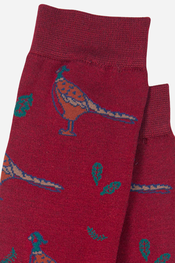 Red Men's Pheasant Print Bamboo Socks