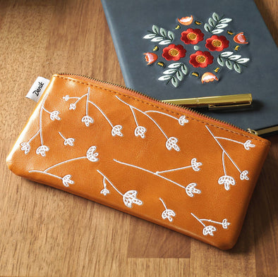 Samantha Vegan Leather Embroidered Pencil Pouch