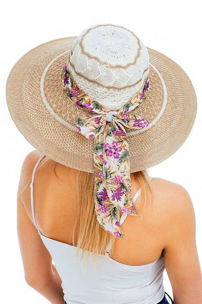 Handmade Floral Print with Lace Sun Hat