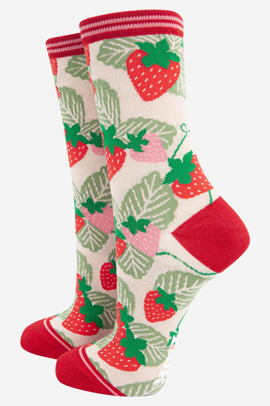 Women's Strawberry Print Bamboo Socks