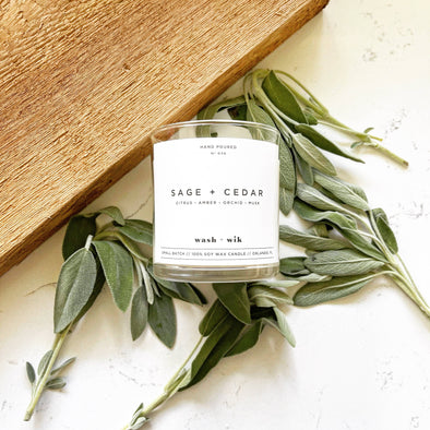 Sage + Cedar Soy Wax Candle | Citrus | Musk | Amber - 1 Wick