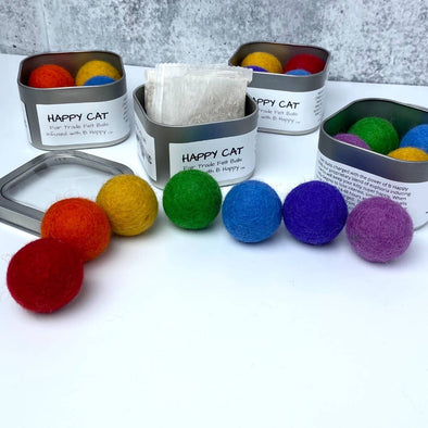 Happy Cat, Catnip Infused Felted Balls Gift Tin